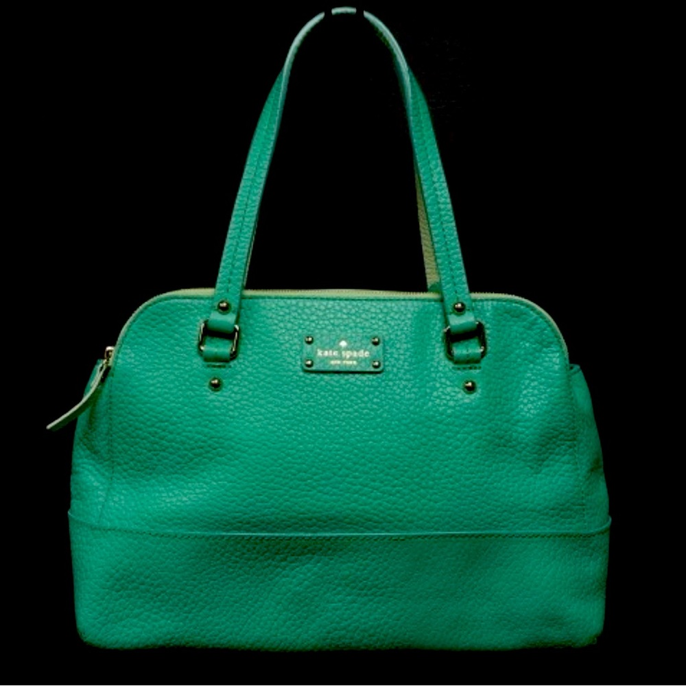 Kate Spade Green Pebbled Leather Double Zipper Shoulder Handbag